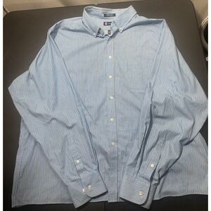 Chaps Classic Fit Twill Long Sleeve Shirt Blue Stripe 18-18.5 36-37 Wrinkle Free